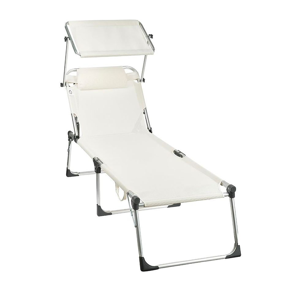 Sdraio Prendisole Sensch Pieghevole 190 Cm – Con Cuscino Grigio, Acciaio Inox, Portata 220 Kg