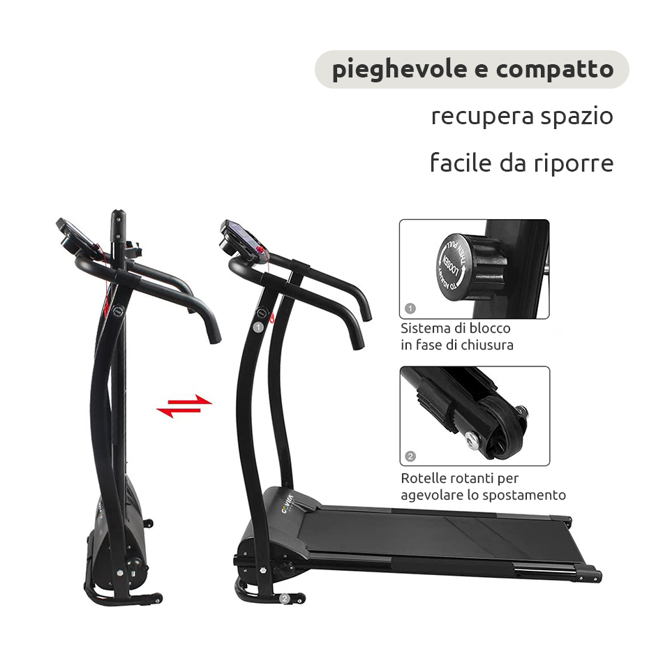 Tapis Roulant Elettrico Pieghevole Salvaspazio e Silenzioso con Velocità Regolabile 1-10km/h e Schermo LCD, 500W, Nero Tapis Roulant Elettrico Pieghevole Salvaspazio e Silenzioso con Velocità Regolabile 1-10km/h e Schermo LCD, 500W, Nero