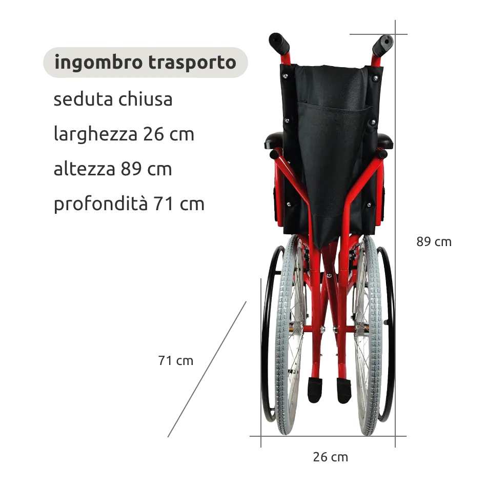 Carrozzina pieghevole passaggi stretti 50 cm // Go Street rossa