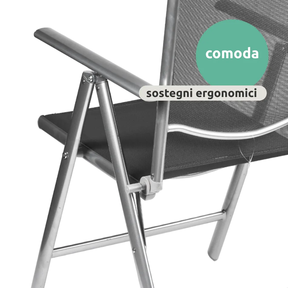 Set sedie pieghevoli da esterno in alluminio e textilene con schienale regolabile // Go Favara grigio