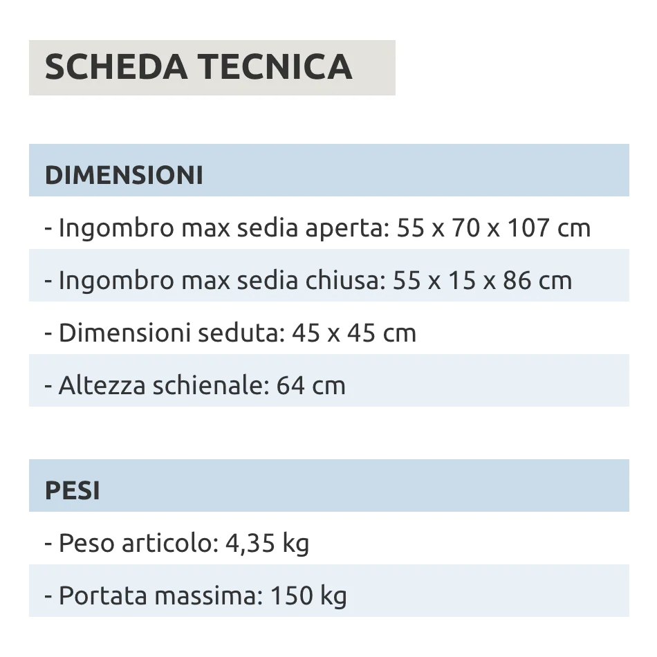 Set sedie pieghevoli da esterno in alluminio e textilene con schienale regolabile // Go Favara grigio