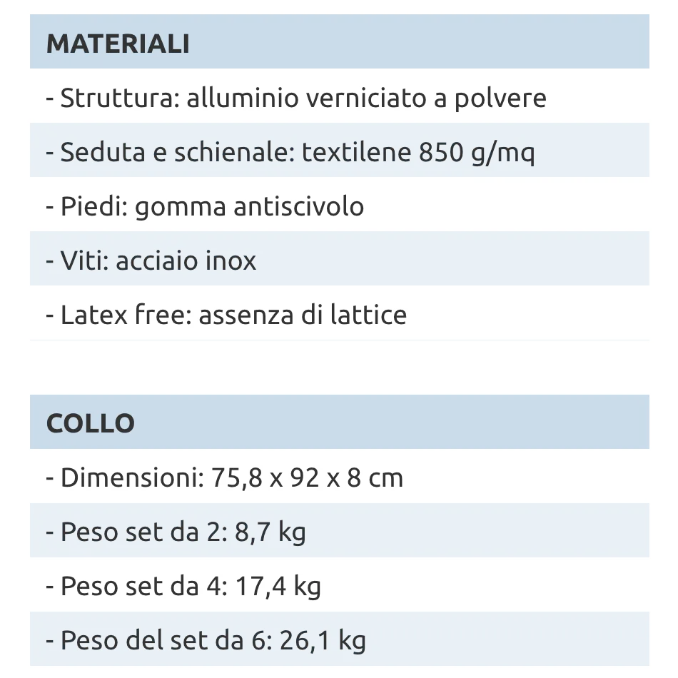 Set sedie pieghevoli da esterno in alluminio e textilene con schienale regolabile // Go Favara grigio