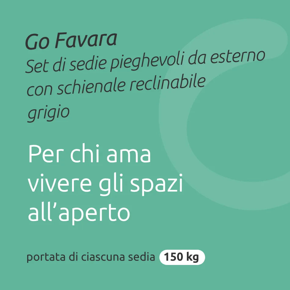 Set sedie pieghevoli da esterno in alluminio e textilene con schienale regolabile // Go Favara grigio