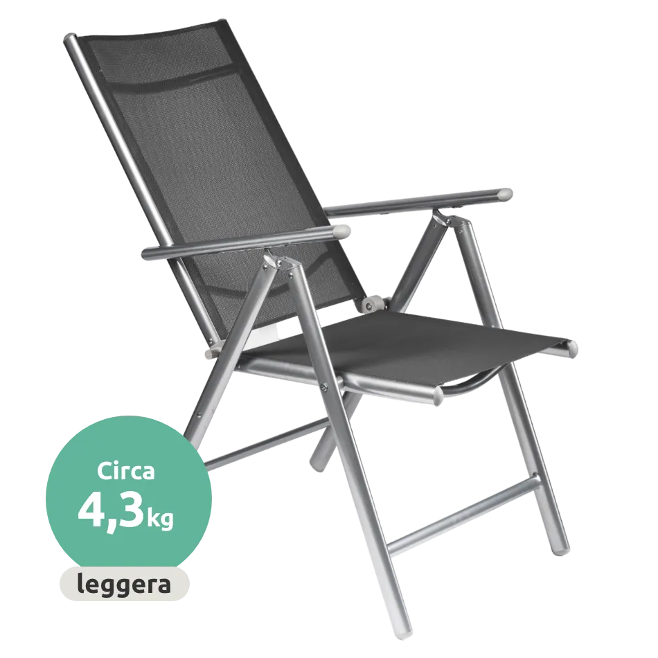 Set sedie pieghevoli da esterno in alluminio e textilene con schienale regolabile // Go Favara grigio