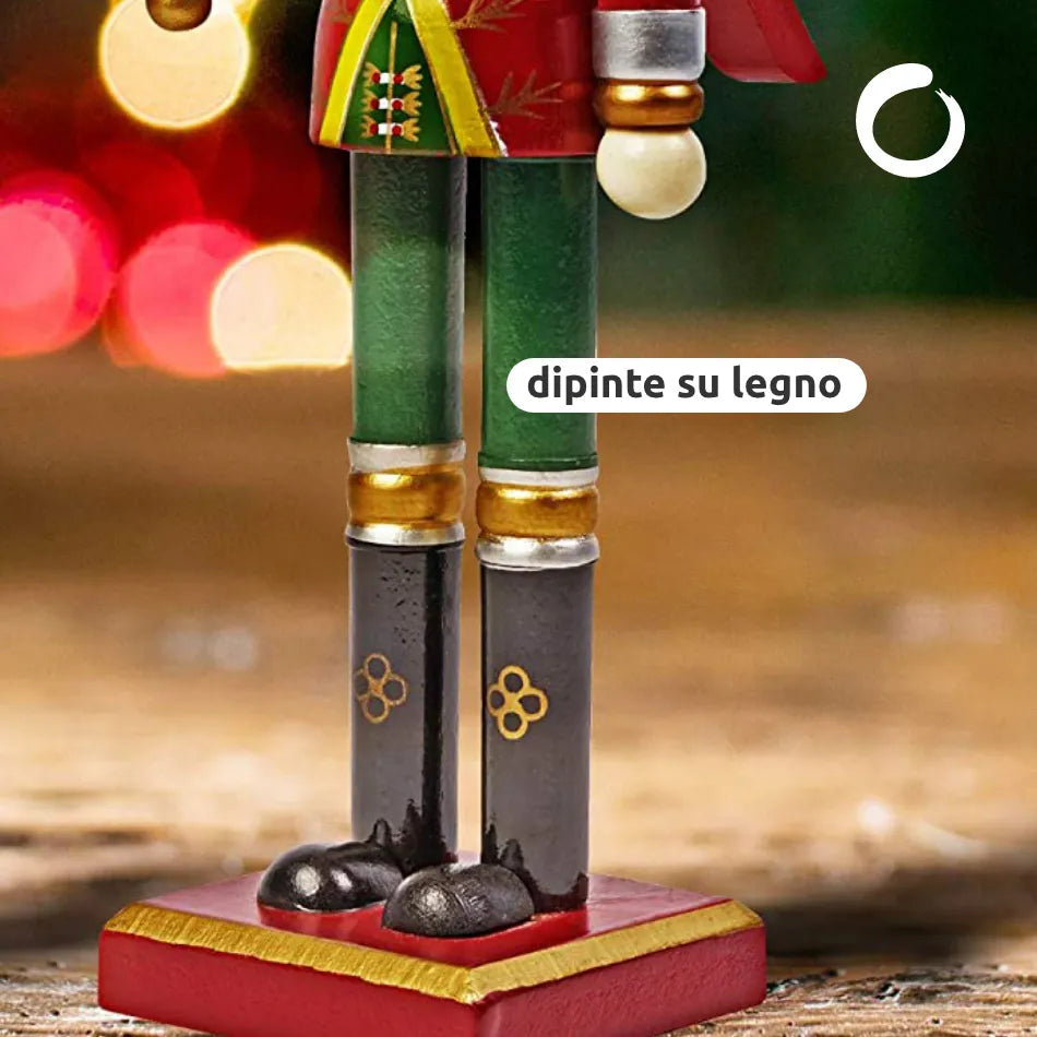 Schiaccianoci Soldato Decorazione Natalizia In Legno 30 Cm - Dettagli Dipinti A Mano Con Spada - Rosso