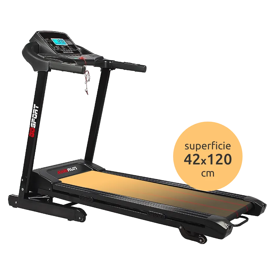 Tapis roulant elettrico professionale, Motore DC lineare 2.5 HP, Area corsa 42x120 cm, Velocità 16 km/h, Ammortizzazione 4 elastomeri alta resistenza, Inclinazione motorizzata, Pieghevole, Chiusura servoassistita // AVIORUN