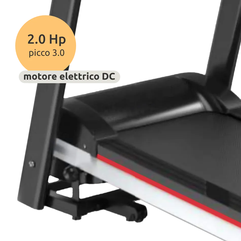 Tapis roulant elettrico entry level prestazioni elevate, Motore DC 2.0 HP, Area corsa 39 x 100cm, Velocità 12,8 km/h, Ammortizzatori antirumore, Pieghevole, Salva spazio // PRO100