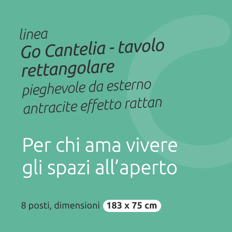 Tavolo rettangolare 180 cm da esterno pieghevole con maniglia // linea Go Cantelia effetto rattan antracite