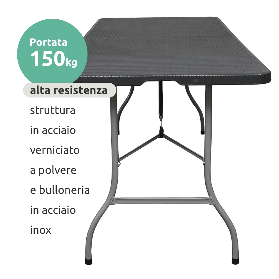 Tavolo rettangolare 180 cm da esterno pieghevole con maniglia // linea Go Cantelia effetto rattan antracite