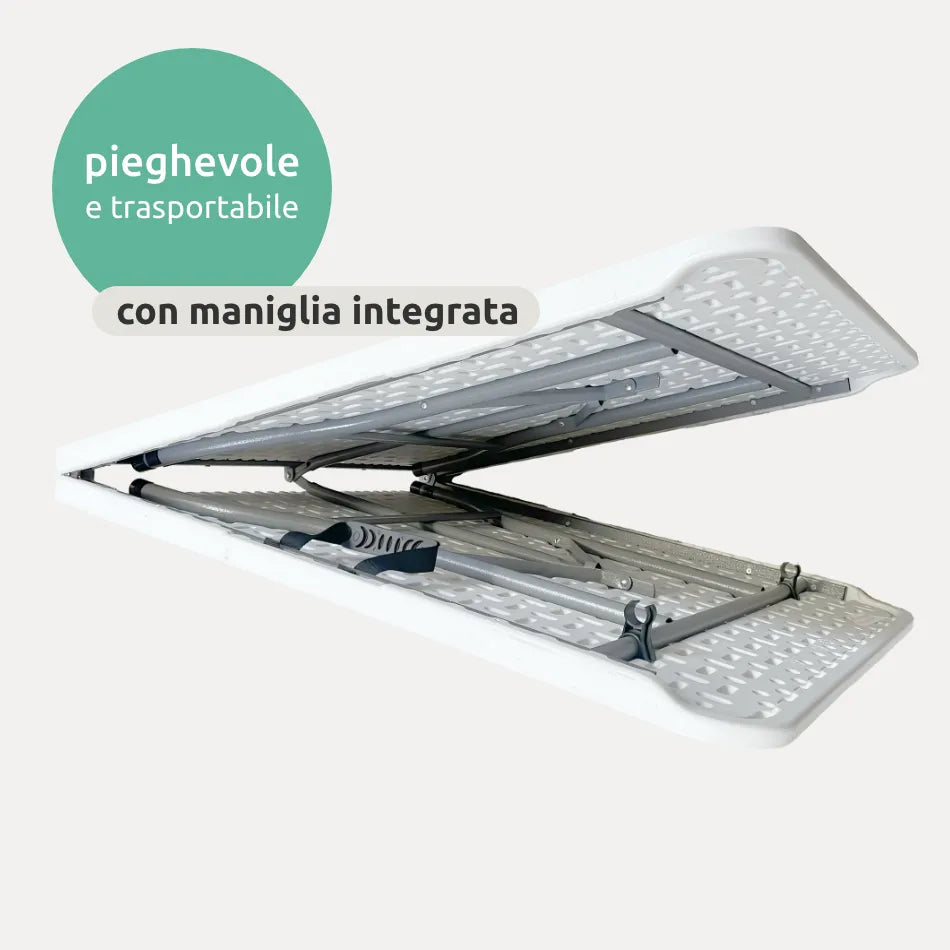 Tavolo rettangolare 180 cm da esterno pieghevole con maniglia // linea Go Napea bianco