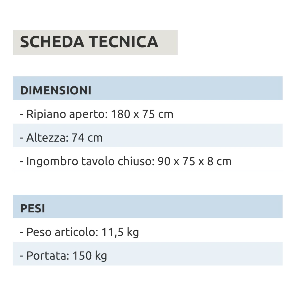 Tavolo rettangolare 180 cm da esterno pieghevole con maniglia // linea Go Napea bianco