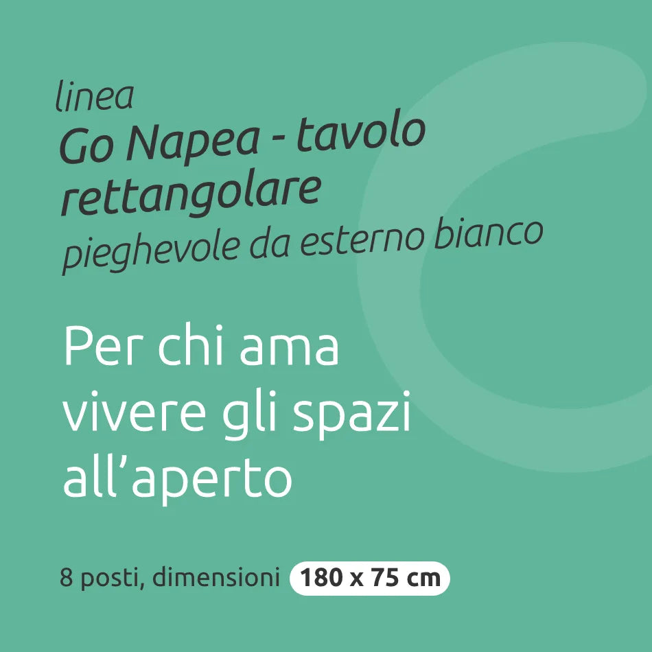 Tavolo rettangolare 180 cm da esterno pieghevole con maniglia // linea Go Napea bianco