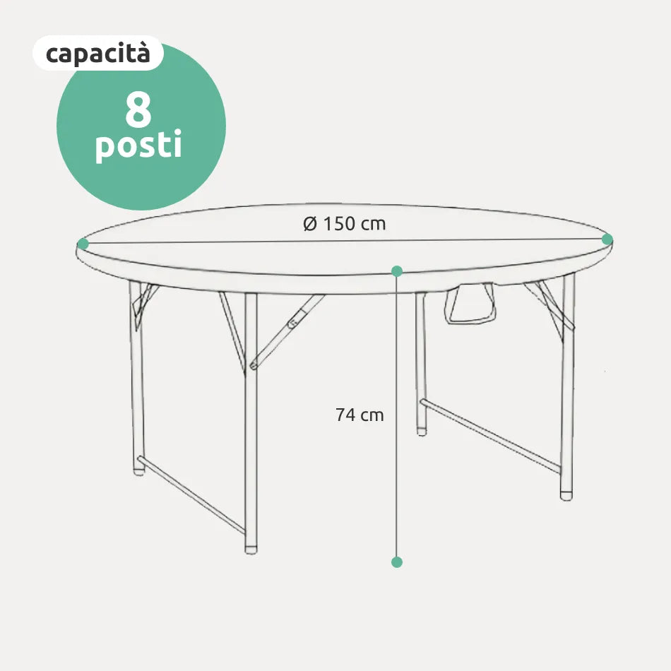 Tavolo rotondo diametro 150 cm da esterno pieghevole con maniglia // linea Go Napea bianco