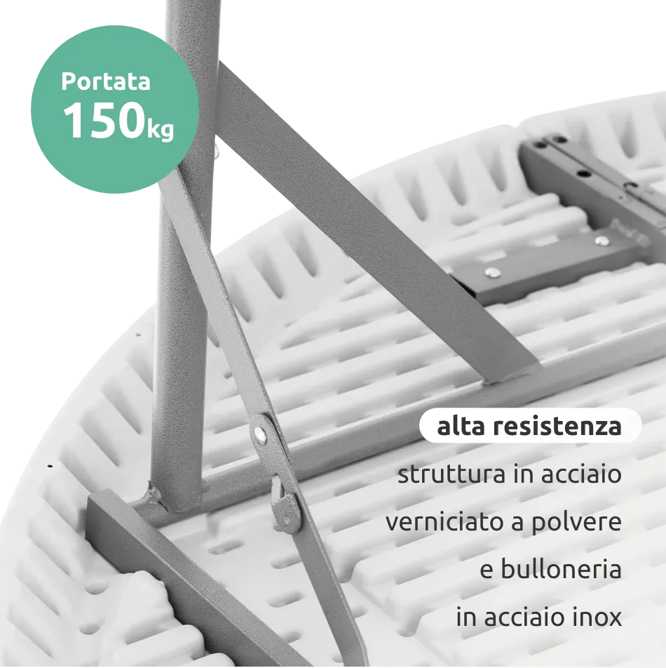 Tavolo rotondo diametro 150 cm da esterno pieghevole con maniglia // linea Go Napea bianco