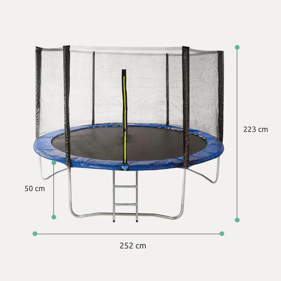 Trampolino elastico rotondo da giardino con rete di sicurezza e scaletta, diametro 250 cm // Go Jump