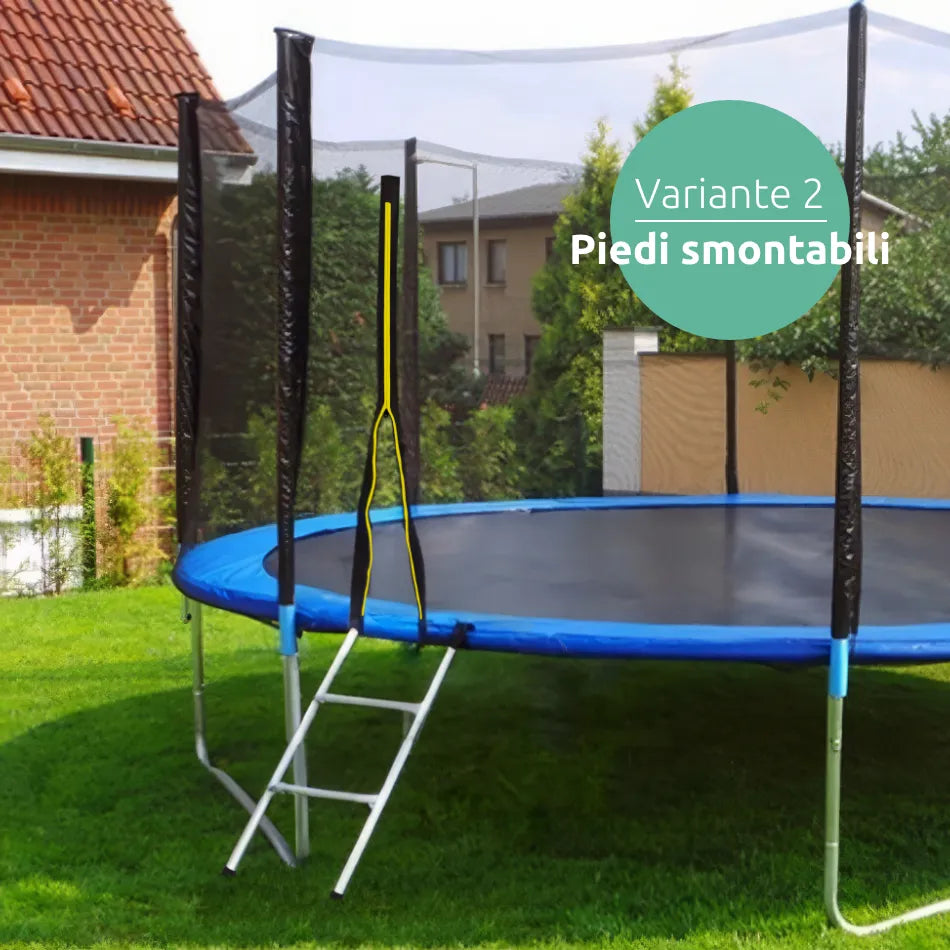 Trampolino elastico rotondo da giardino con rete di sicurezza e scaletta, diametro 250 cm // Go Jump