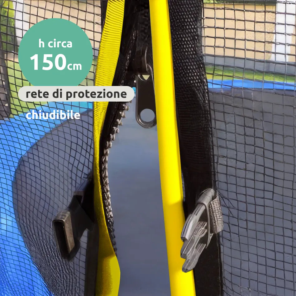 Trampolino elastico rotondo da giardino con rete di sicurezza e scaletta, diametro 250 cm // Go Jump